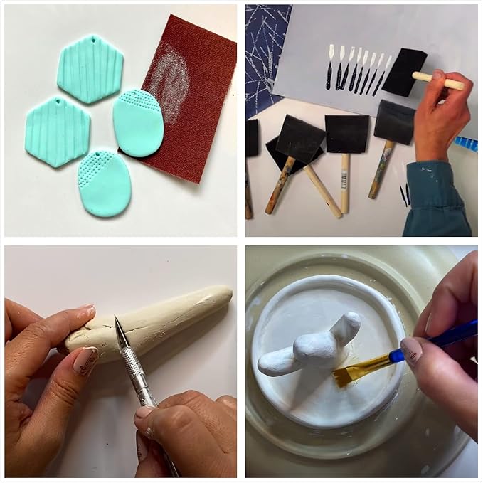 22 Air Dry Clay Tools for Adults Jewelry Making Sculpting Polymer Supplies Acrylic Roller Paint Brushes Set Dotting Scoring Stylus Craft Glue Sponge Silicone Clear Modeling Airdry Earring Kit