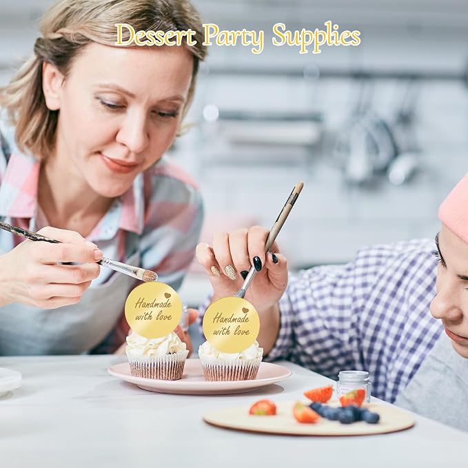 20Pcs Gold Handmade Cupcake Topper Acrylic Mirror Handmade Tags for Mother's Gift Gift Decorations Birthday Thanksgiving Party Favors Round Tags Decorations for Teacher Appreciation DIY Crafts