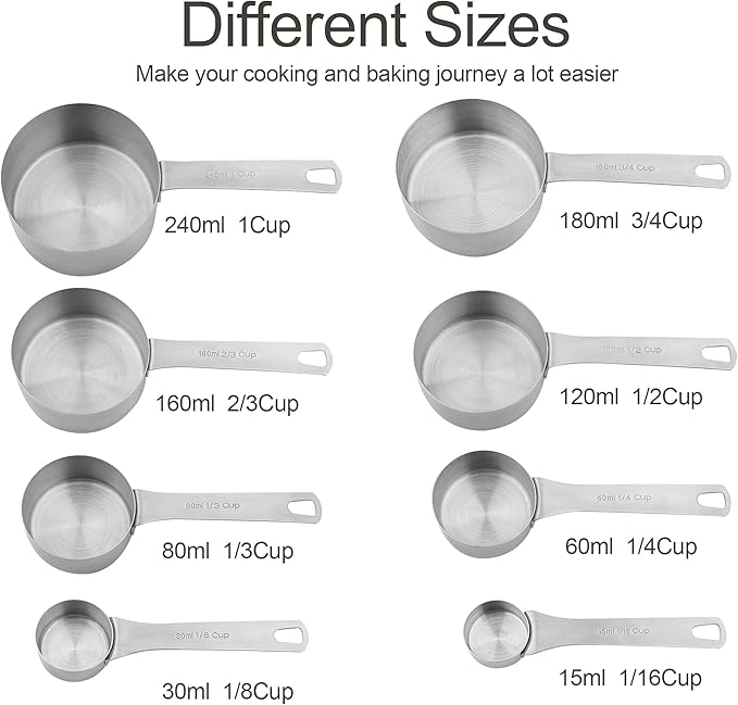 Measuring Cups and Spoons Set 18, Metric&US 18/8 Stainless Steel Measuring Cups and Spoons for Kitchen &Baking, Metal Measue Cup and Spoon for Dry&Liquid, 8 Measure Cups&9 Spoons w/Leveler