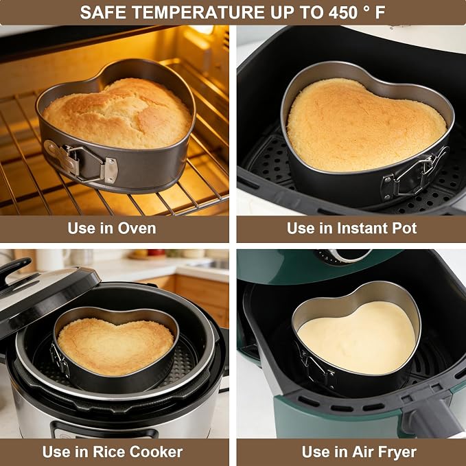 4"+7"+9" Non-Stick Springform Cheesecake Pan Set with Leakproof Heart Cake Pan, Removable Bottom and Quick Release Latch for Birthday Cake Molds (charcoal gray)