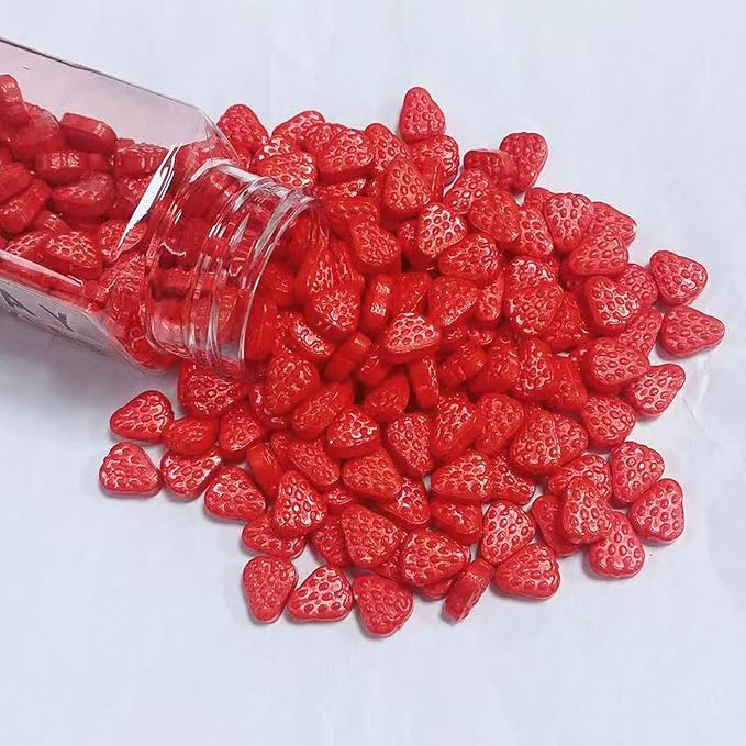 PhilaeEC Red Strawberry Sprinkles Edible for Cake Decoration Spring Sprinkles Baking Cookie Cupcake Toppers Decoration Christmas Vanlentine Easter Supplies