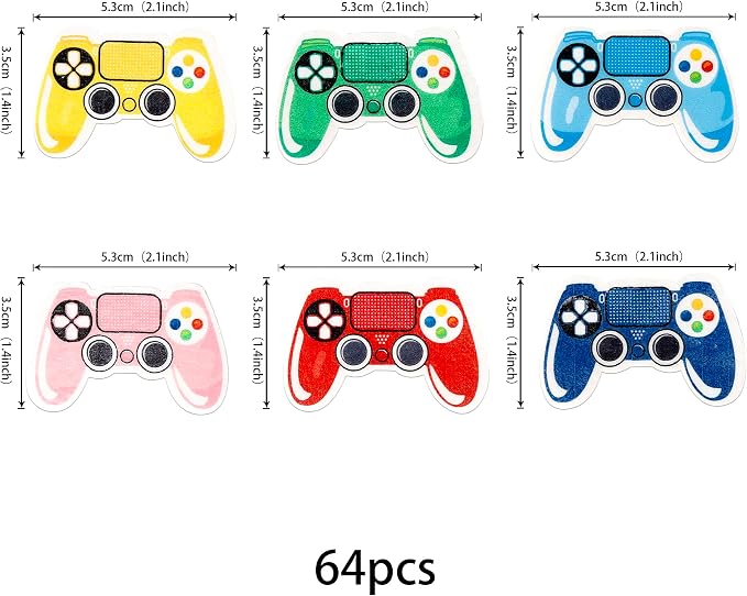 64 PCS Edible Video Game Controllers Cupcake Toppers Game On Controllers Cupcake Picks Edible GamePad Cupcake Decorations for Baby Shower Kids Boys Girls Gamer Birthday Party Cake Decorations Supplies
