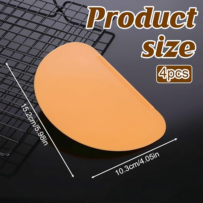 ElevateTech Bowl Scraper 4Pcs Silicone Bread Dough Scraper Bowl SpatulaFlexible Bread Dough ScraperBowl Spatula Multipurpose Good Grip Curved and Flat Edge DoughCutter Orange