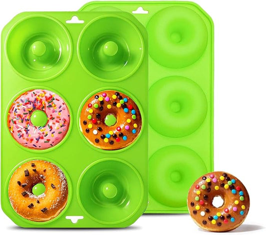2PCS Silicone Donut Mold, 6 Holes BPA Free Donut Pan Baking Mold, Donut Pan for Baking Heat Resistant Doughnut Baking Pan Non-Stick Food Grade Silicone Doughnut Pan Set (Green)