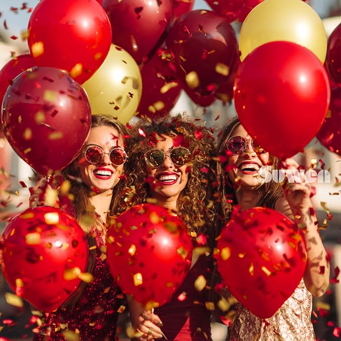 SUWEN Dark Red and Gold Balloons,60pcs 12 inch Red and Metallic Gold Balloons for Valentine's Day Wedding Birthday Engagements Anniversary Party Decorations