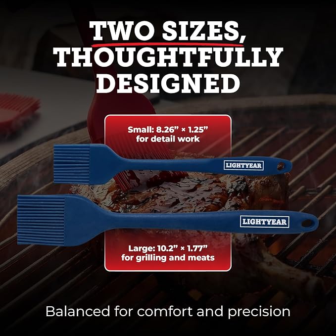 Lightyear Silicone Basting Pastry Brush Set (2 Pcs) ❘ 450°F Heat Resistant Oil Brush for Your Kitchen - Ideal For BBQ’s, Baking & Cooking | 100% Food Grade Silicone - BPA Free & Dishwasher Safe (Blue)