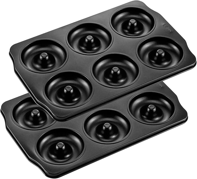 CHEFMADE Donut Pan, Nonstick 6 Cavity Jumbo Ring Doughnut Pan for Baking Cookies Bagel, Set of 2 (Black)
