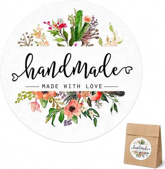 Handmade with Love Packaging Stickers: Made with Love Labels for Makers | 120pcs 1.6 Inch Paper Stickers For Handmade Product Packaging Kraft Bags Gift Boxes And Craft Orders