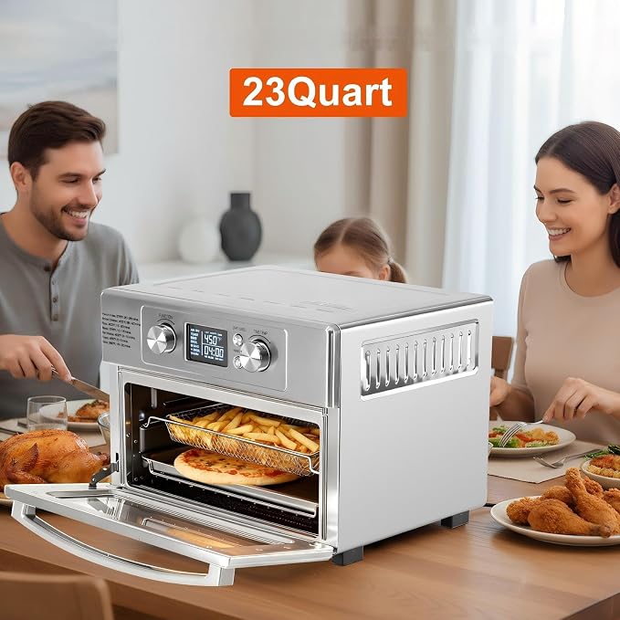 NEWBULIG 23QT Smart Touch Air Fryer Toaster Oven, Multi-Function Electrical Air Fryer Oven Combo, 7-in-1 Steel Countertop Ovens, 1800W Power, 120-Minute Timer, Convection, LCD Display