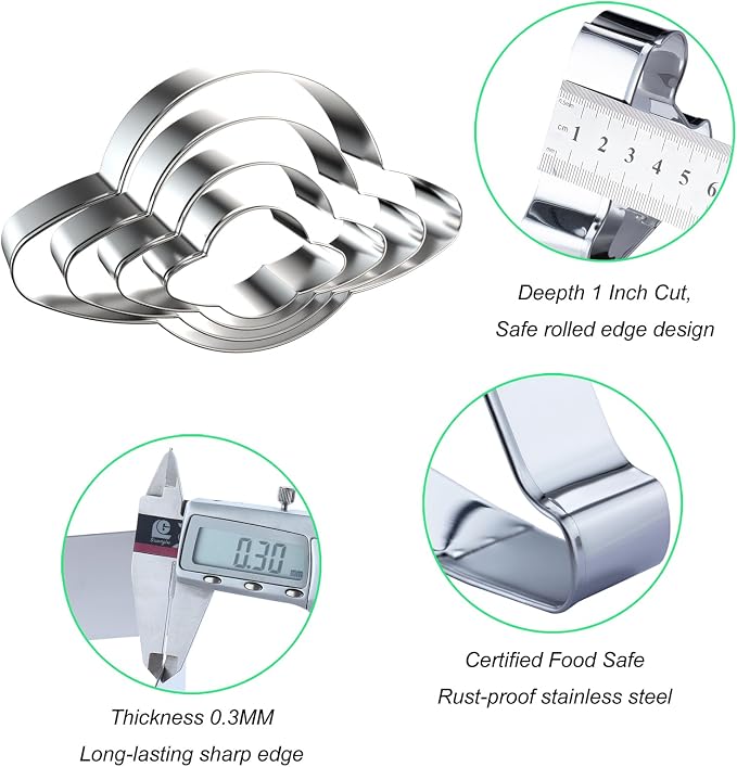 Planet/Saturn Cookie Cutter Set - 5 inch, 4 inch, 3 inch, 2 inch - 4 Piece Universe Outer Space Cookie Cutters Shapes Molds - Stainless Steel