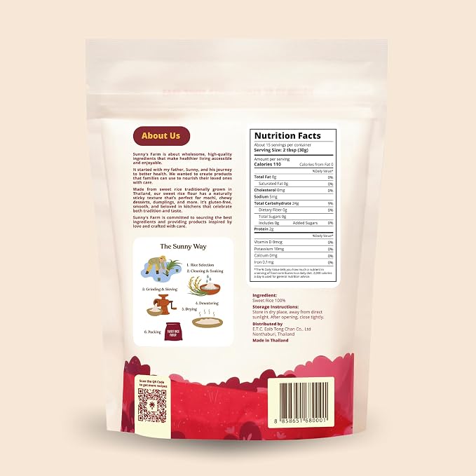 Sunny's Farm Sweet White Rice Flour - Glutinous Rice Flour for Sourdough Bread, Gluten-Free, Non-GMO, Vegan, 16oz (Pack of 1)