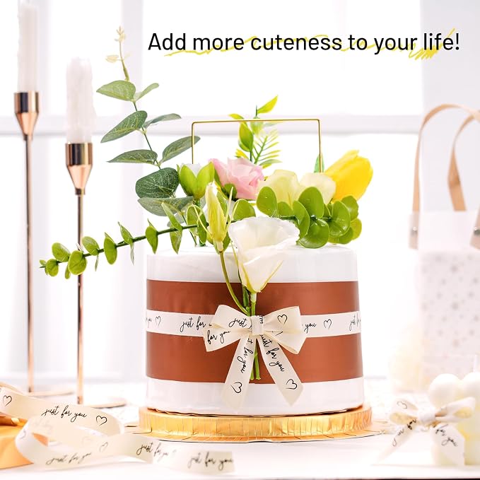 Just for You Printed Ribbon 5/8 Inch x 10 Yards Cotton Ribbon for Gift Packaging, Party Decorations, Anniversary Decoration, Handmade Cards