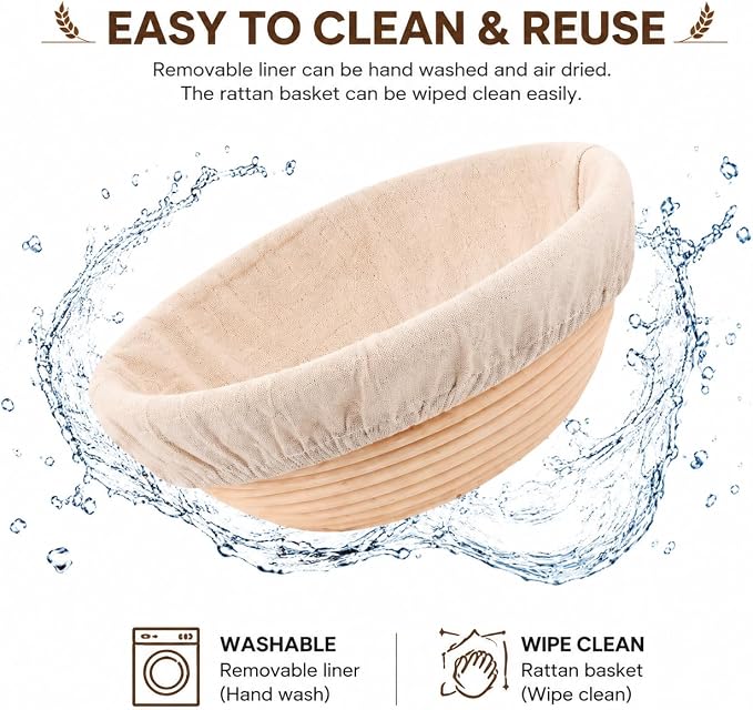 10.2 Inch Round Bread Proofing Basket with Liner, Banneton Dough Proofing Bowl for Sourdough and Artisan Bread Baking