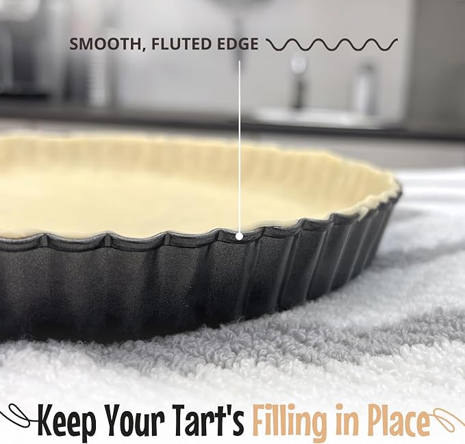 Elegant Tart and Quiche Pan, Round 9 Inch With False Bottom - Deep Fluted Non-Stick Pie Pan