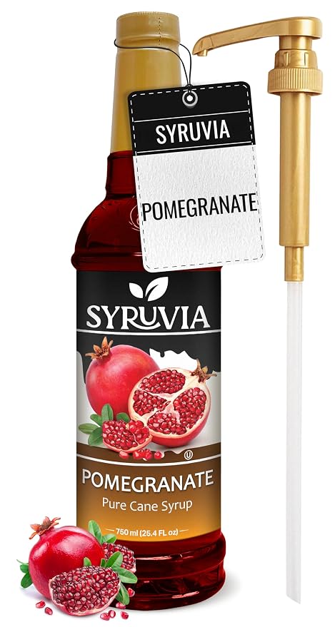 Syruvia Pomegranate Syrup, Flavored Syrup for Drinks, Lemonades, Iced Teas, and Desserts – 25.4 fl oz - with Pump