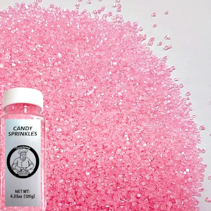 HeDeon&Rles Edible Pink Sanding Sugar Crystals for Baking 120g/4.23oz Sparkling Sugar Crystals Cake Cupcake Pancake Ice Cream Top Valentines Birthday Wedding Easter Halloween ChristmasCake Decoration