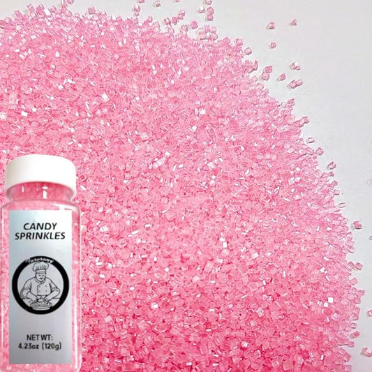 HeDeon&Rles Edible Pink Sanding Sugar Crystals for Baking 120g/4.23oz Sparkling Sugar Crystals Cake Cupcake Pancake Ice Cream Top Valentines Birthday Wedding Easter Halloween ChristmasCake Decoration