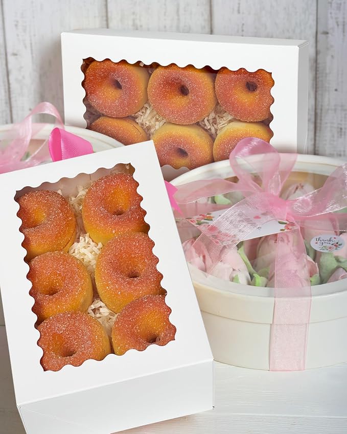 qiqee Auto-pop up 9x6x2.5 Inch White Cookie Box with Window 30Pcs Pastry Macaron Bakery Box For Packaging