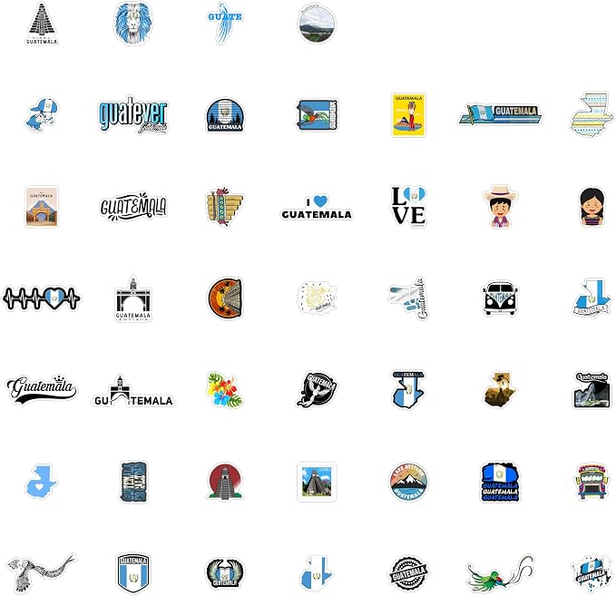 BulbaCraft Guatemala Stickers for Water Bottle and Laptop - Guatemala Party Supplies & Decorations, Waterproof Vinyl Decals, Guatemalan Flag and Culture Stickers, Gifts for Women & Men