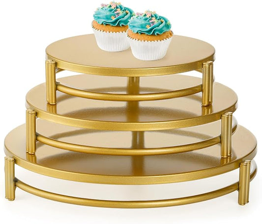 yarlung 3 Pack Gold Cake Stands, 8/10/12 Inch Metal Cupcake Display Stands Dessert Trays, Table Decoration Cookies Serving Plates for Wedding, Birthday, Party, 3 Sizes