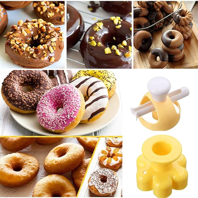 Donut Cutters Set Maker 3 inch Doughnut Cutter Mold, Plastic Round Cookie Cutter for Baking with Dipping Plier, Non-Stick Bread Biscuit Cake Mould Cutter DIY Donut Tools (2 Pack)