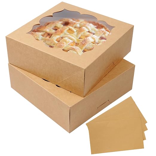 20 Pack Pie Boxes 9x9x3Inch Cake Boxes Bakery Boxes with Window for Pie, Cookies, Donuts, Chocolate Covered Strawberries, Graduation Gifts Party Favors(Brown)