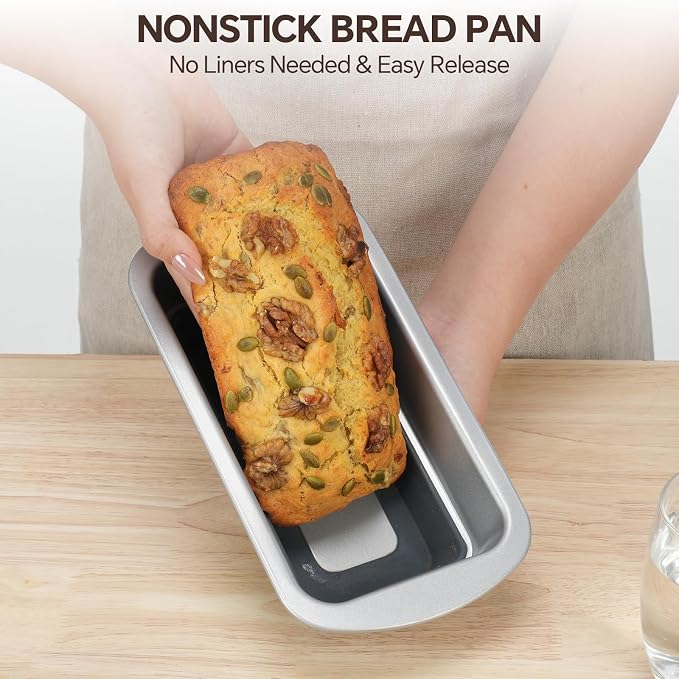Bread Pans Set of 2, Nonstick 1 lb Loaf Pan With Pop Out Bottom | Banana Bread Pan With Silicone Bottom & Sturdy Metal Frame, Meatloaf And Pound Cake Pans, 8.5*4.5 IN, Silver & Gray