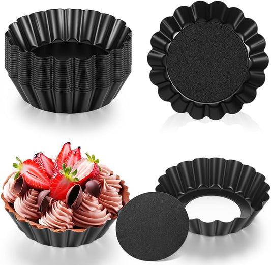 24 Pcs Mini Pie Tart Pans 3"with Removable Bottom Round Nonstick Quiche Pan | Bakeware Egg Tart Molds Fluted Side Small Quiche Pans Steel Mini Pie Tins for Pies Mousse Cheese Cake Dessert