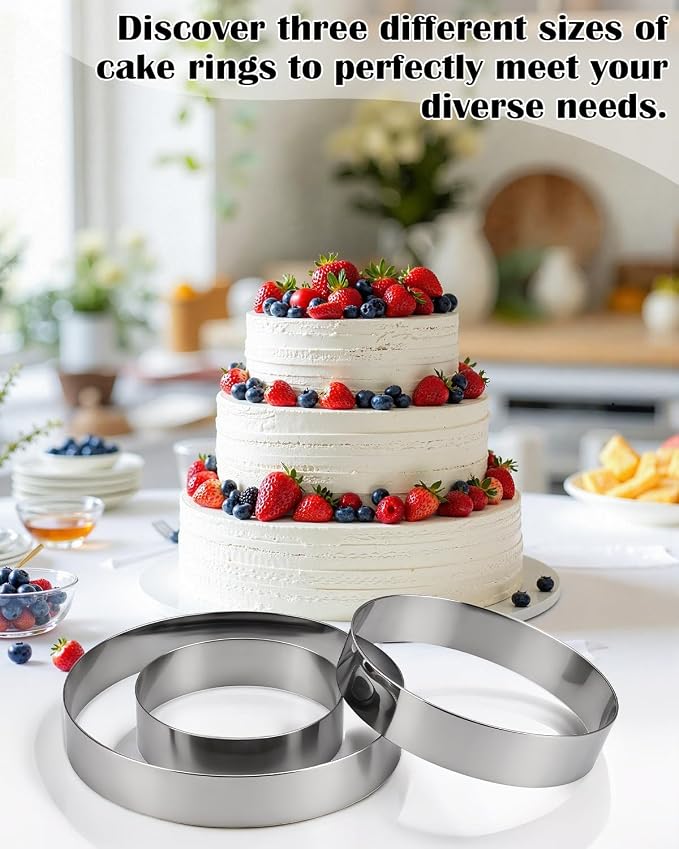 EORTA 3pcs Round Cake Ring Set, 6/8/10 Inch Stainless Steel Pancake Biscuit Cutter Tier Cake Maker Circle Mold