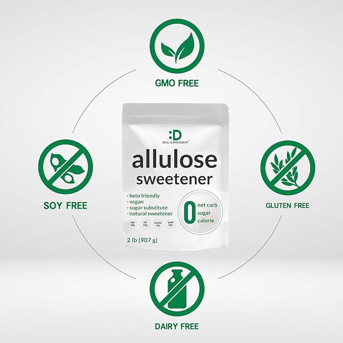 Allulose Sweetener 2 Pounds – Natural Sugar Subsitutes, No Aftertaste - Keto Friendly, Vegan, Zero Net Carb, Zero Calorie, Great for Cooking & Baking