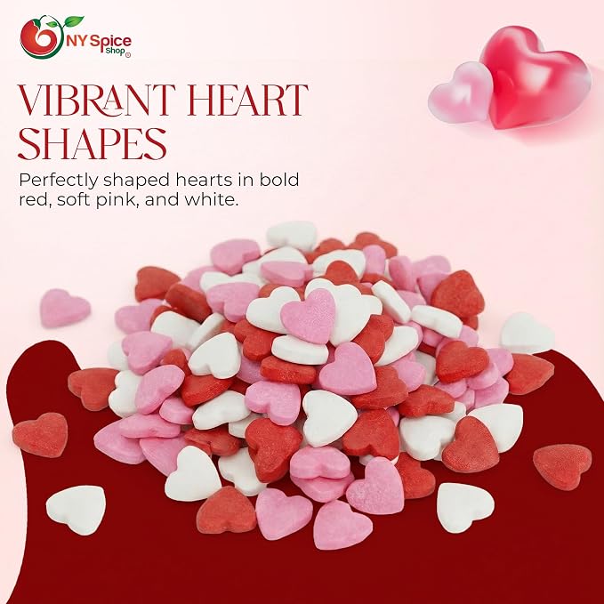 NY Spice Shop Multicolored Heart Sprinkles - 2.6 Ounce Love Themed Heart Shaped Candies - Edible Candies for Cookies, Cupcakes Brownies - Dessert Decorating Sweet Gifts & Parties