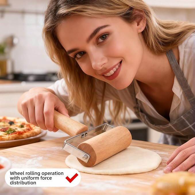Pizza Rolling Pin, Small Rolling Pin, Non-Stick Wooden Dough Roller for Pizza Cookie Dumpling Ideal Baking Tools