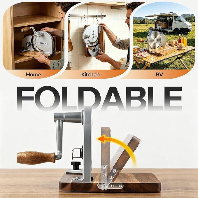 CUSIMAX Manual Bread Slicer for Homemade Sourdough Bread,Hand Crank Bread Slicer with Adjustable Thickness and Stainless Steel Blade,Upgrade Foldable Manual Bread Cutter