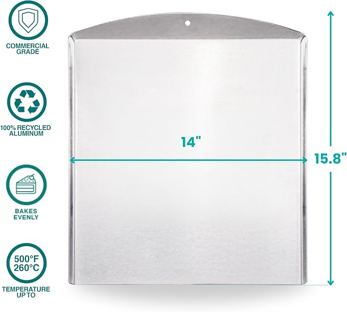 Baker's Secret Commercial Grade Natural Pure Aluminum 2pcs Cookie Sheet Flat 16", 100% Recycled, Baking Tray For Oven, Chemical Free No PFOA, PFOS, and PTFE - The Natural Aluminum Collection