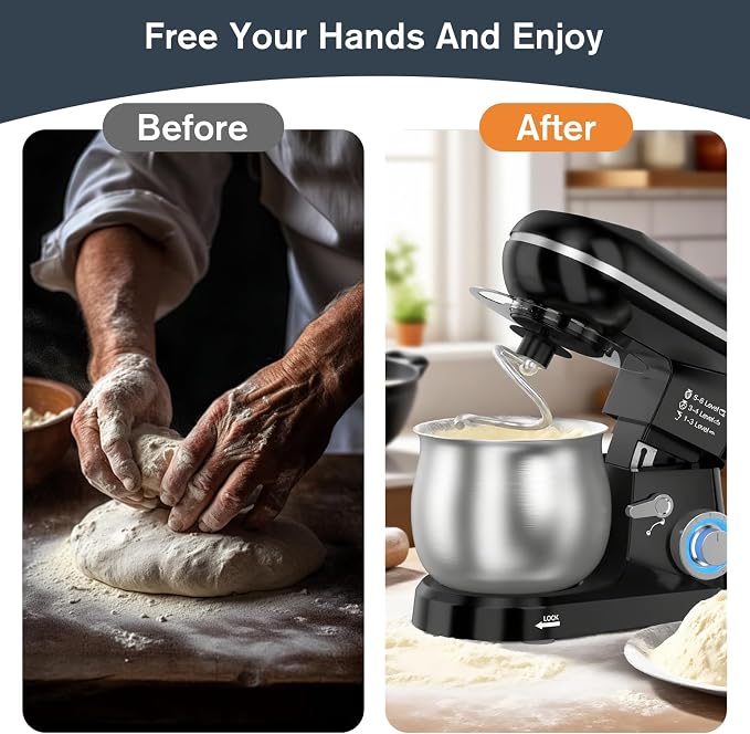 Electric Stand Mixer with 5.3 Quart, Cake Mixer with Stainless Steel Bowl and Stand, Kitchen Mixer Tilt-Head Design Includes Dough Hook, Whisk & Beater - Great for Baking Bread, Cakes, Cookies