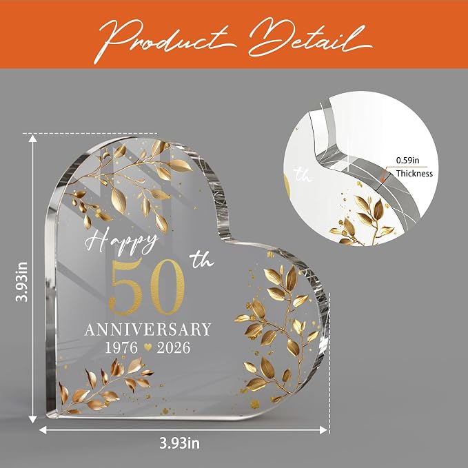 50th Wedding Anniversary Cake Topper Acrylic,50th Anniversary Decorations & Keepsake Gift for Couples (50th Anniversary-B)