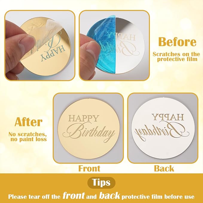 20pcs Gold Birthday Cupcake Toppers Acrylic Cake Picks for Party Decor | Mirror Design Birthday Party Supplies Round Picks DIY Gifts Flower Bouquet Pastries Desserts Decor