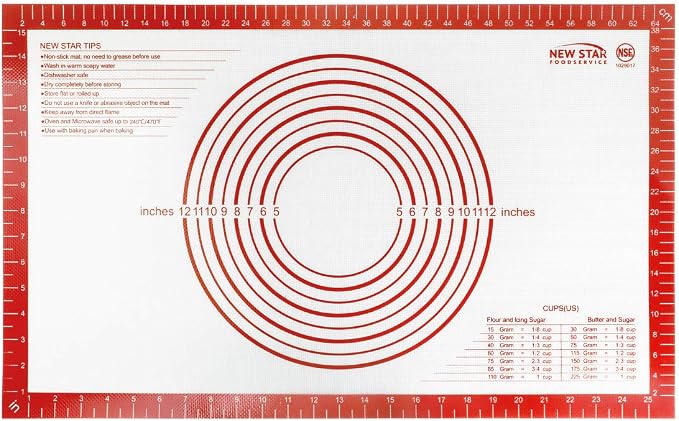 New Star Foodservice 16 x 26 Inch Non-Slip Silicone Pastry Mat, Extra Large Commercial Grade NSF Certified Baking Mat with Measurements