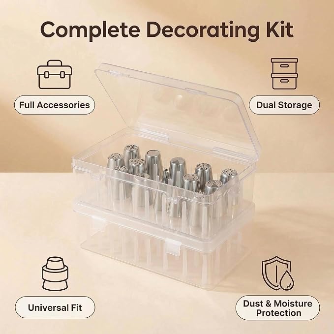29 Pcs Russian Piping Tips Set with 2 Pcs Piping Tip Organizer, 12 Flower Frosting Nozzles Icing Tips, Leaf Tips, Couplers and Pastry Bags, Complete Cake Decorating Kit and Baking Tool Storage