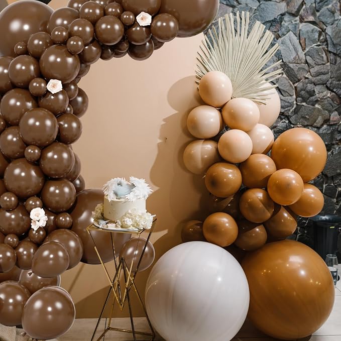 104pcs Dark Brown Balloons - 18/12/10/5 Inch Coffee Brown Neutral Latex Balloons Garland Arch Different Sizes for Boho Weddings, Bear Baby Showers, Thanksgiving Party Supplies