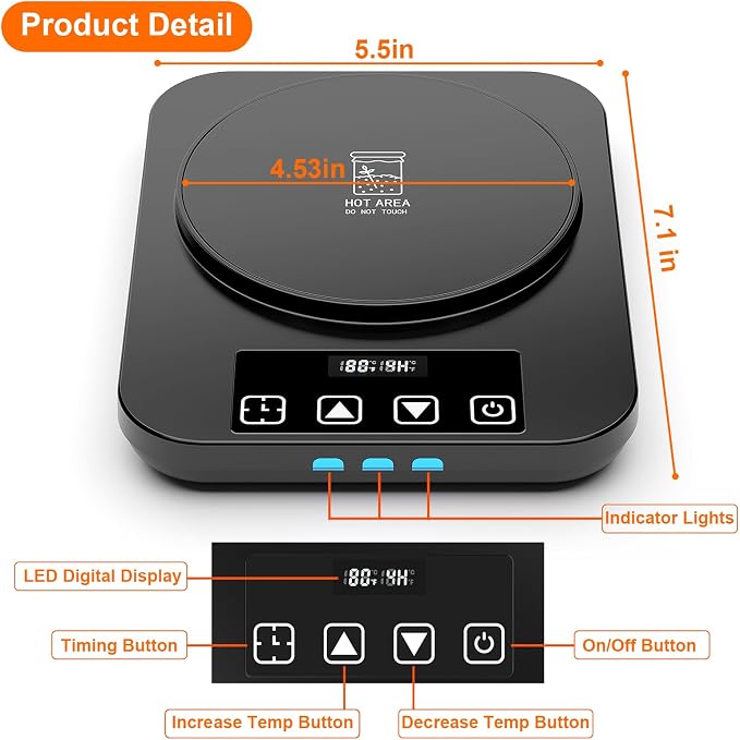 Sourdough Starter Warmer Mat - 24H Timer - Precise 1°F Thermostat Control (70-110°F) - Smart Memory Warming On/Off - Warming Heating Pad for Sour Dough Starter (Black)