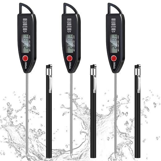 Copkim 3 Set Waterproof Food Thermometer for Water, Liquid, Candle and Cooking Digital Meat Thermometer with Long Probe Instant Read for Kitchen BBQ Grill Candy (Black)