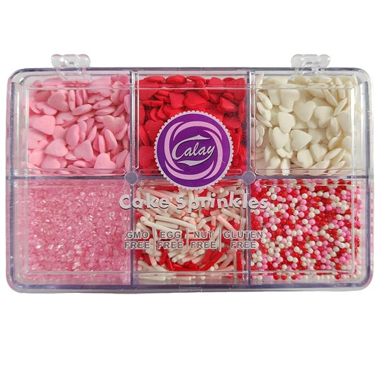 Valentines Sprinkles, Edible Red White and Pink Heart Sprinkles with Jimmies Nonpareils Sanding Sugar for Cake Decorating, Baking, Ice Cream, Cookies Decorations, Cupcake Toppers