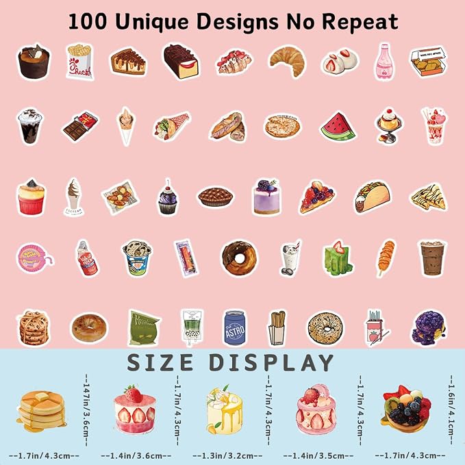 100PCS Baking Theme Sticker Pack by Beyond Normal Dessert Bakery Lover Waterproof Vinyl Decals for Planner Journal Scrapbook Water Bottle Cute Craft Accessories for Women Girls Adults