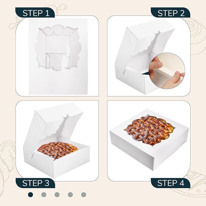 NPLUX 30 Pack Pie Boxes with Window 10x10x3 in Bakery Boxes Perfect for Pies, Cheesecake, Cookies, Muffins and Chocolate Covered Strawberries, Graduation Gifts Party Favors(White)