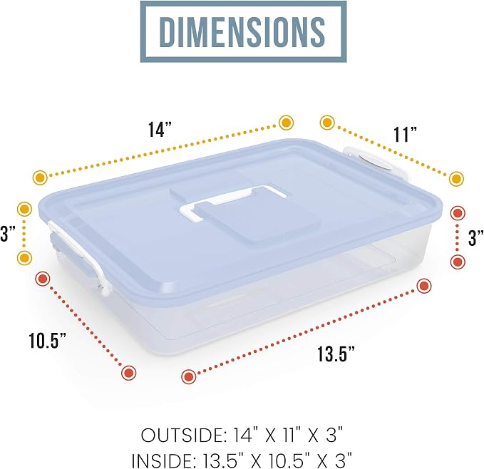 Chef Pomodoro Pizza Dough Proofing Box, 14 x 11-Inch, Preparation Container with Lid, Fits 4-6 Proofing Balls, Household Pizza and Bread Dough Tray With Convenient Carry Handle (Blue)