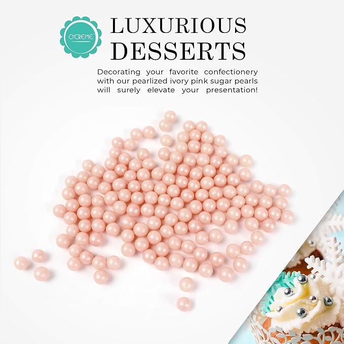 O'Creme Pink-Ivory Edible Sugar Pearls (10mm, 11 Lbs)