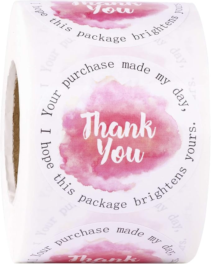 WRAPAHOLIC Thank You Business Stickers - Pink Ink Painting Gift Wrap Labels, Shipping Labels - 2 x 2 Inch 500 Total