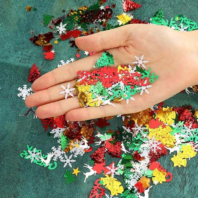Christmas Glitter Confetti Table Decorations, Metallic Foil Snowflake Confetti for Christmas Party Decorations, Santa Xmas Tree Sequins Party Scatter for New Years Table Decor Winter Party Supplies