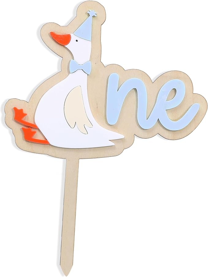 Wooden One Silly Goose 1st Birthday Cake Topper - Silly Goose First Birthday Decorations,Baby Girl 1st Party Decor (blue1)